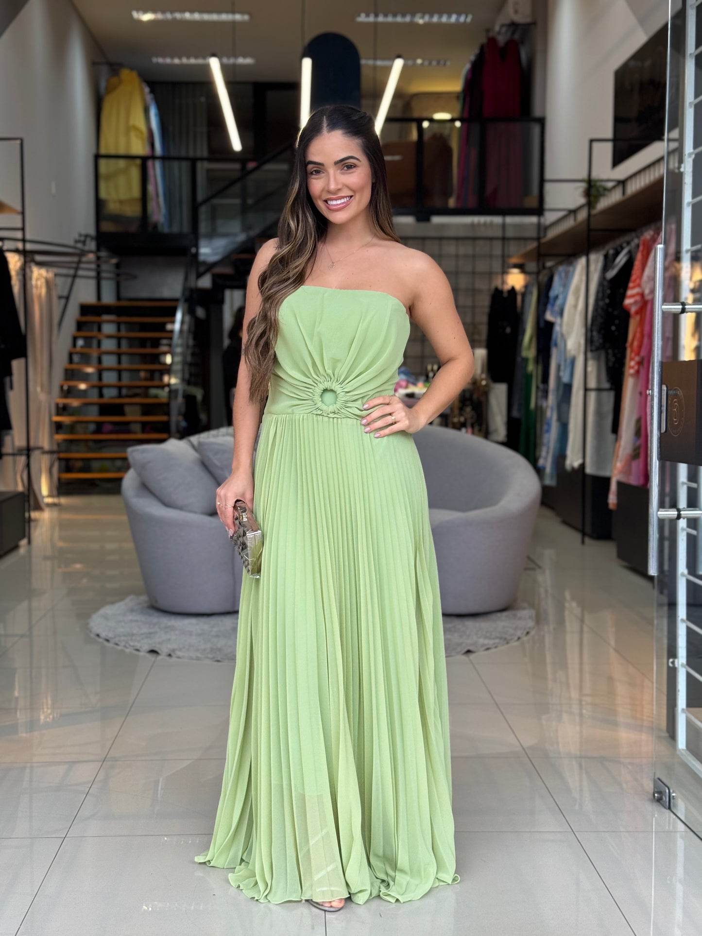 Vestido Longo Tomara que Caia Plissado