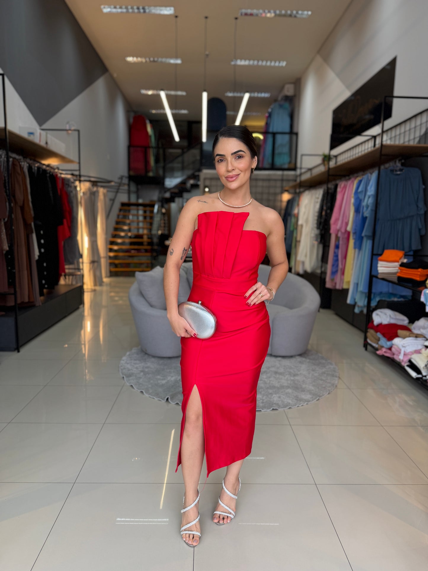 Vestido midi justo Flores