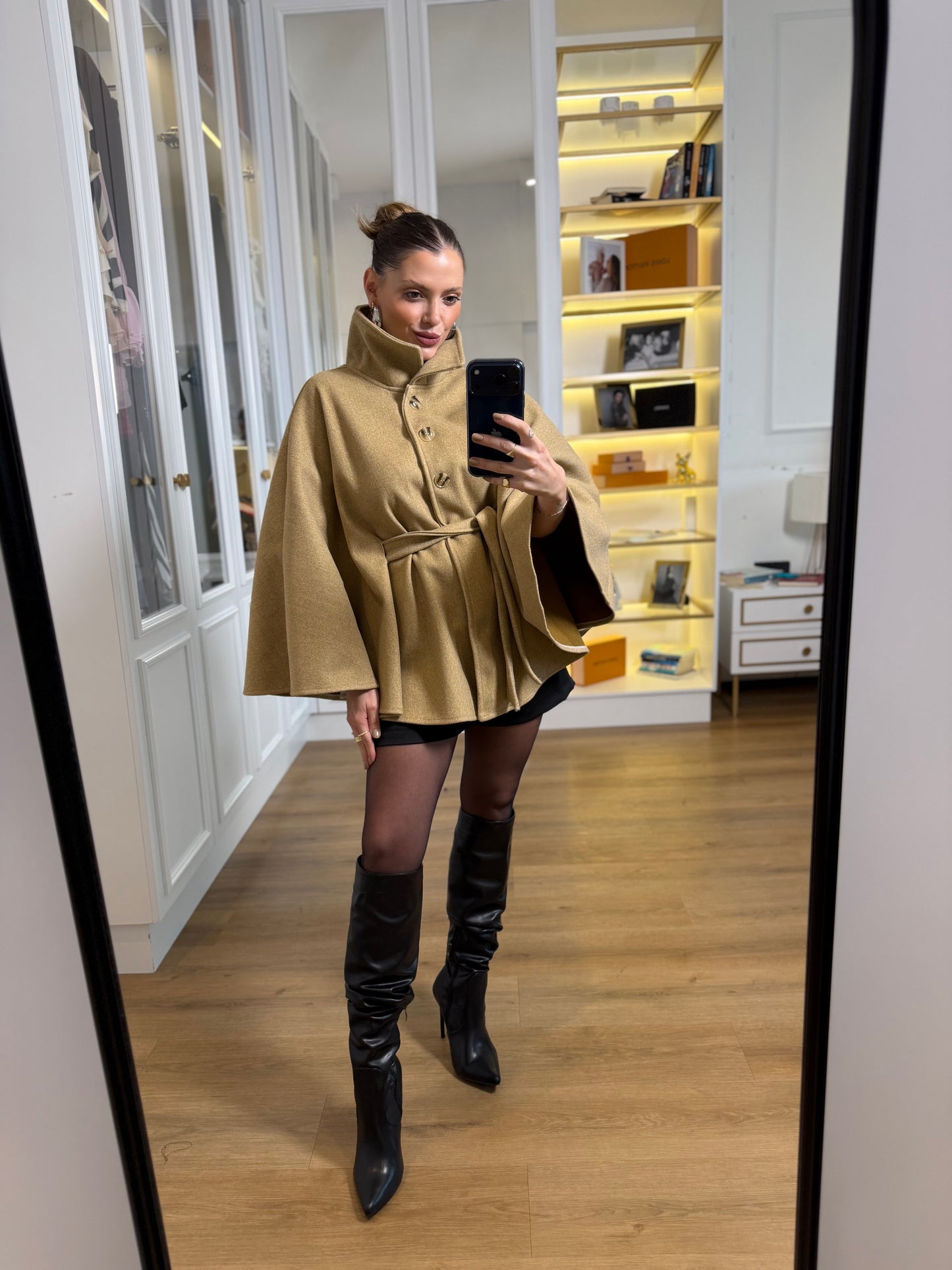 Poncho Feminino Lã Batida com Faixa