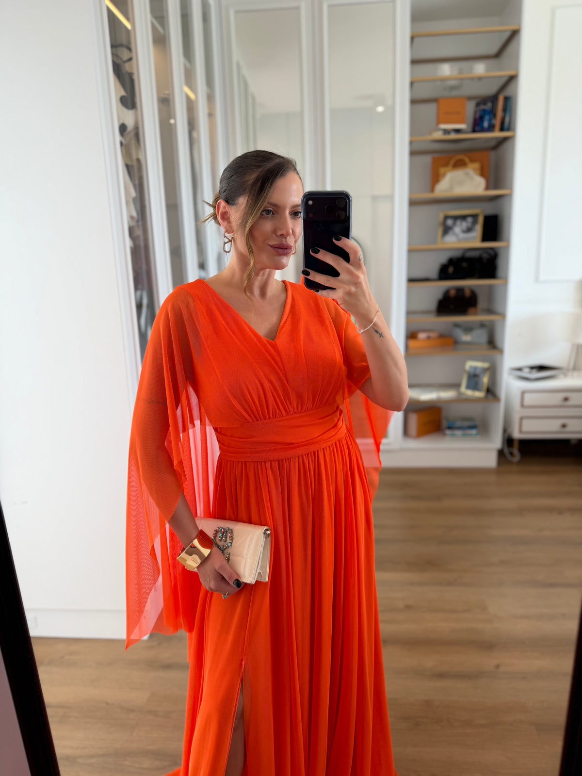 Vestido Longo em Tule com fenda