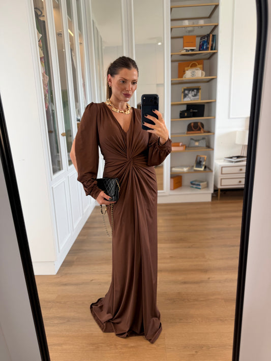 Vestido Karina com Drapeado Frontal Manga Longa