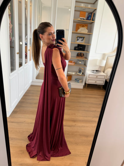 Vestido Karina Um Ombro Só Detalhe Flor e Fenda