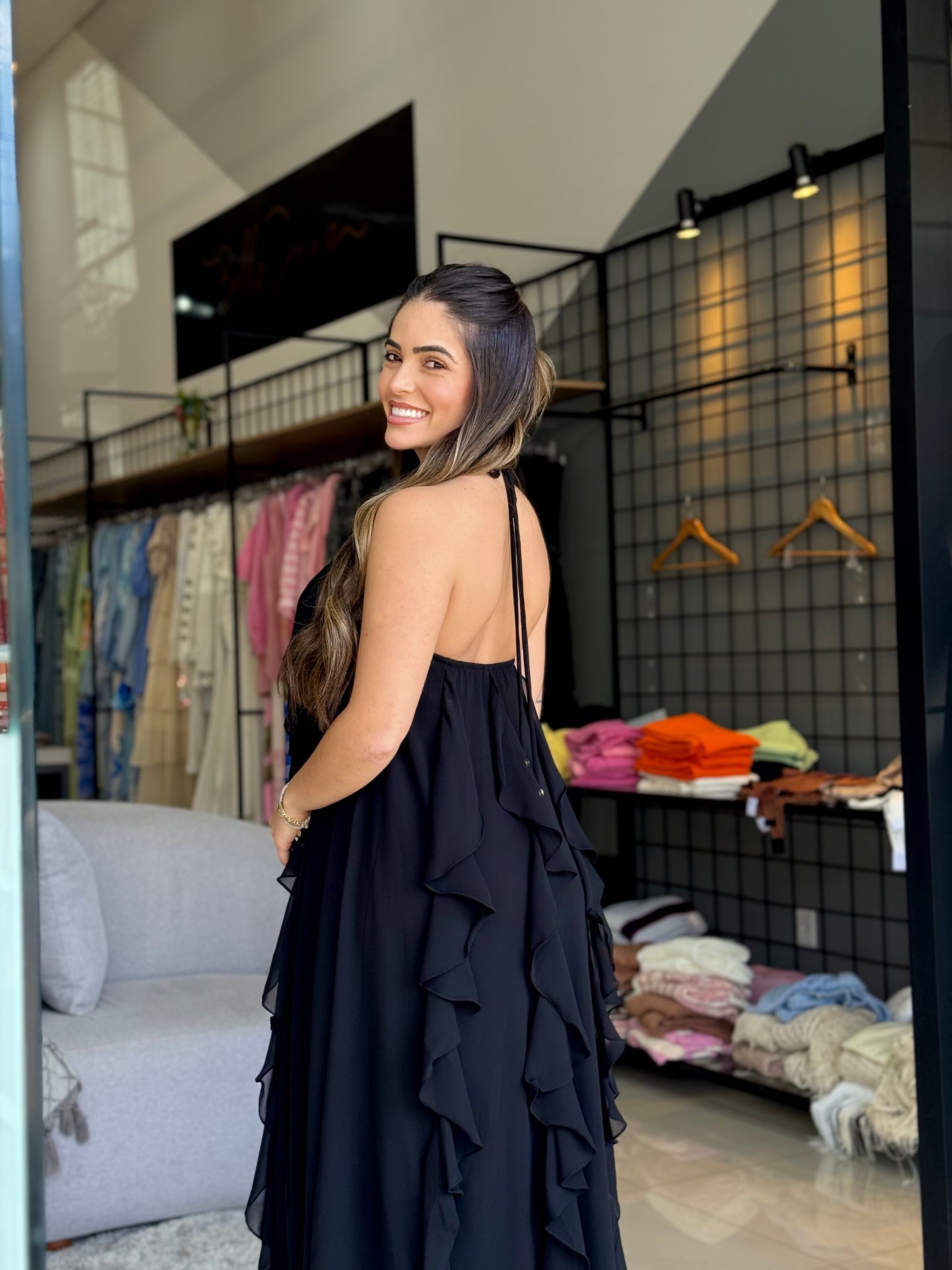 Vestido longo Babados