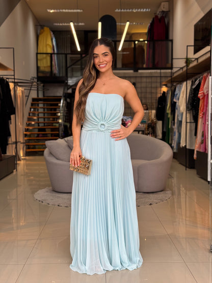 Vestido Longo Tomara que Caia Plissado