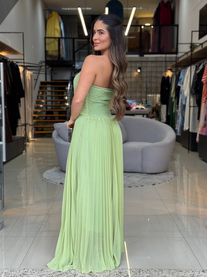 Vestido Longo Tomara que Caia Plissado