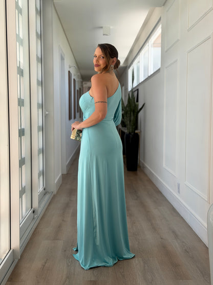 Vestido Karina Um Ombro Só com Manga longa