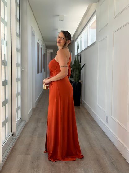 Vestido Karina Um Ombro Só com Manga longa