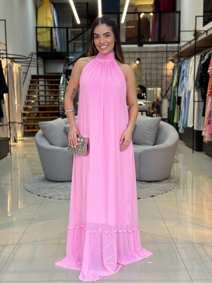 Vestido Gola Alta e Detalhe Gola