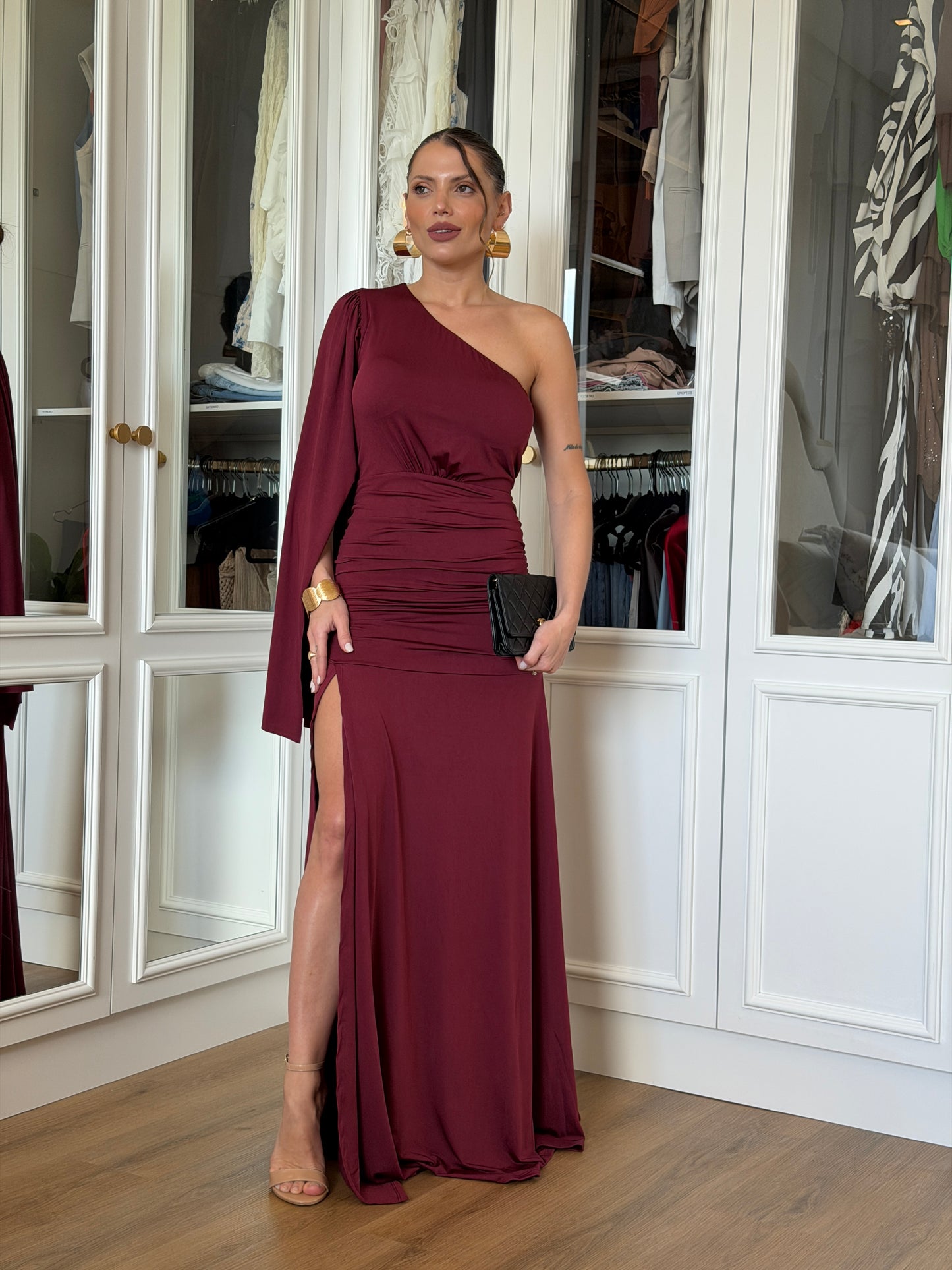 Vestido New Karina Um Ombro Só com Fenda