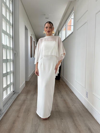 Vestido Longo Off White com Capa