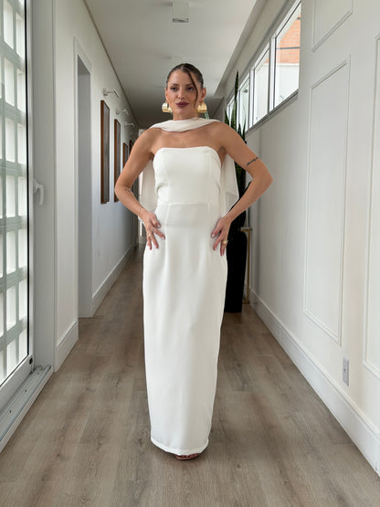 Vestido Longo Off White com Capa