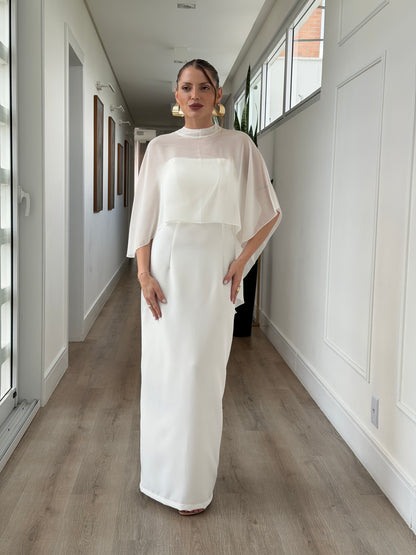 Vestido Longo Off White com Capa