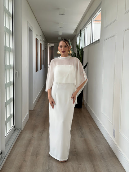 Vestido Longo Off White com Capa