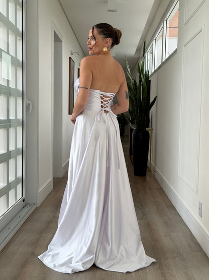 Vestido Longo Cetim Corset com Amarração nas Costas