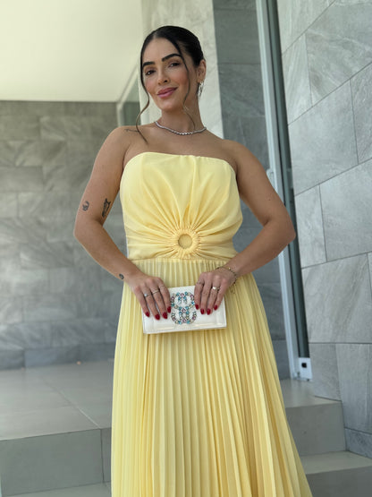 Vestido Longo Tomara que Caia Plissado