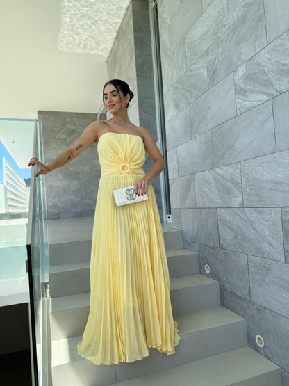 Vestido Longo Tomara que Caia Plissado