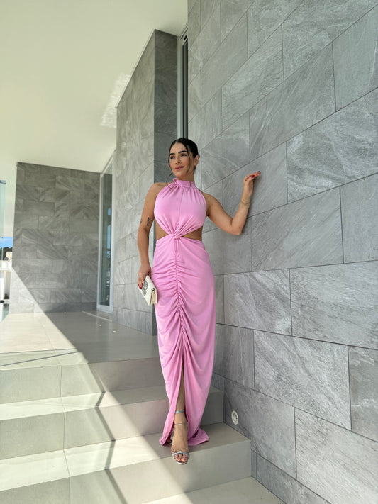 Vestido Longo Drapeado com Fenda