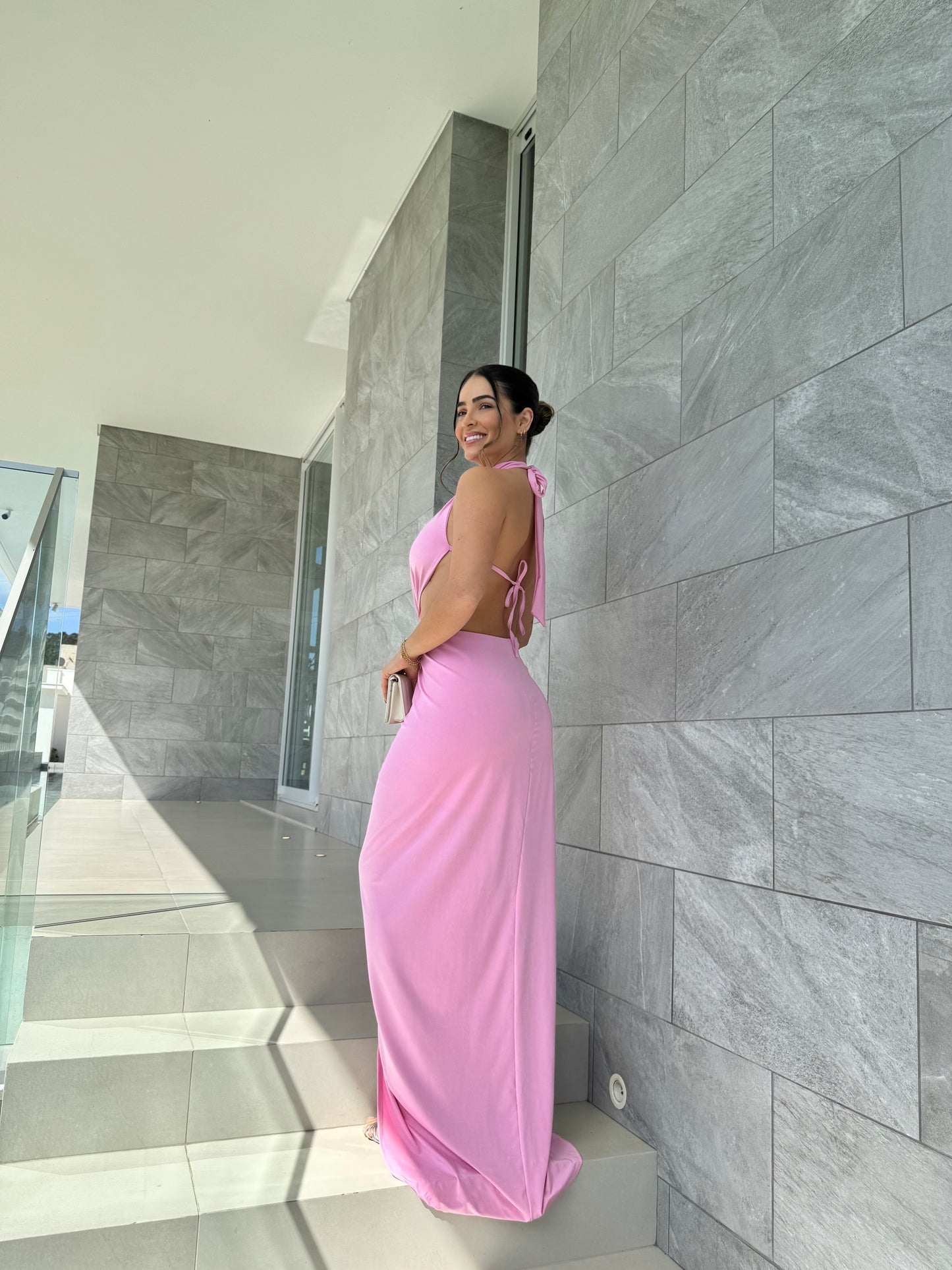 Vestido Longo Drapeado com Fenda