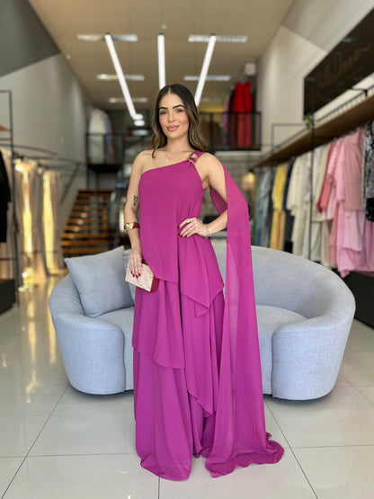 Vestido Longo Fluido de Um Ombro Só