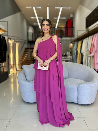 Vestido Longo Fluido de Um Ombro Só