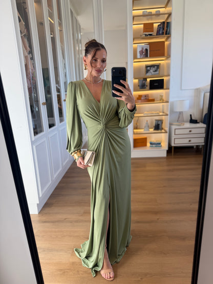 Vestido Karina com Drapeado Frontal Manga Longa