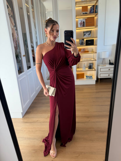 Vestido Karina Um Ombro Só com Manga longa