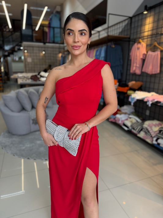 Vestido Um Ombro com Fenda
