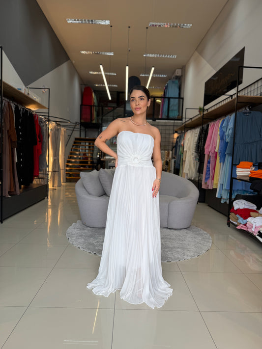 Vestido Longo Tomara que Caia Plissado