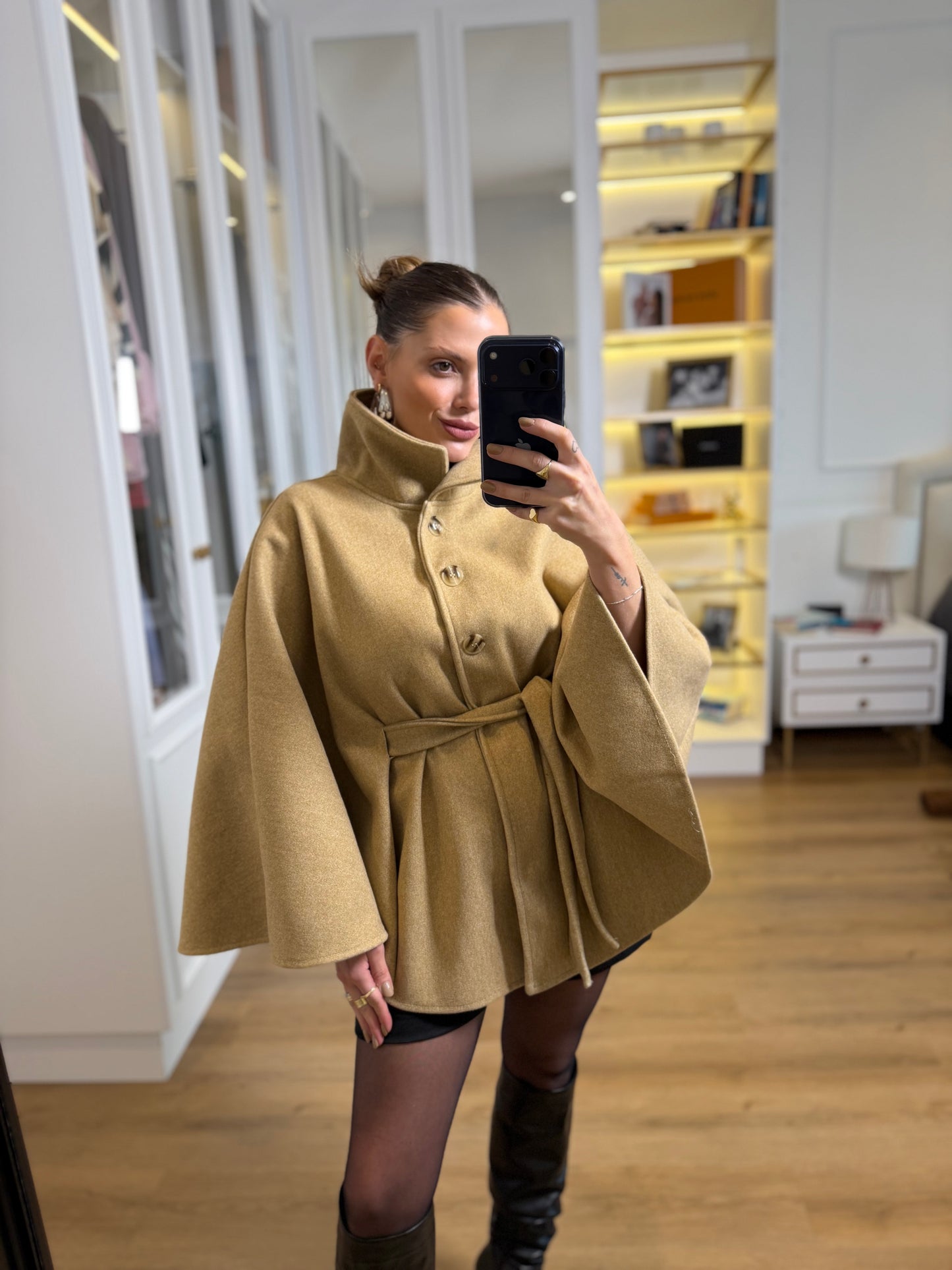 Poncho Feminino Lã Batida com Faixa