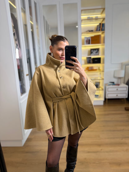 Poncho Feminino Lã Batida com Faixa