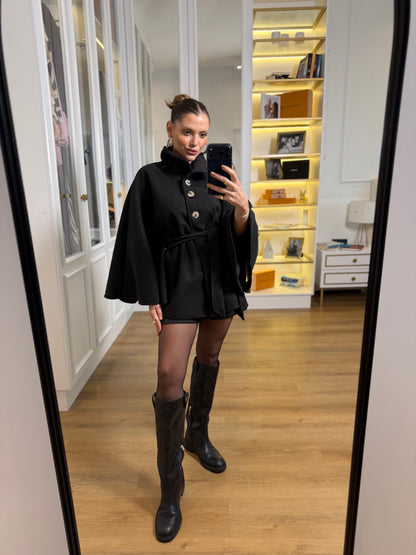 Poncho Feminino Lã Batida com Faixa