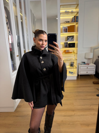 Poncho Feminino Lã Batida com Faixa