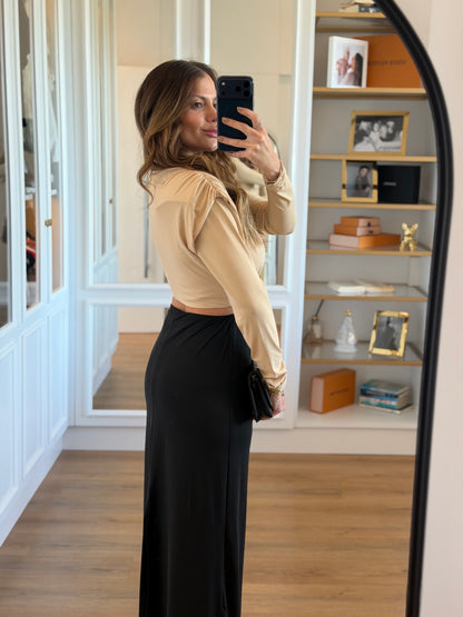 Vestido Vivi Bicolor com Recorte e Fivela Dourada