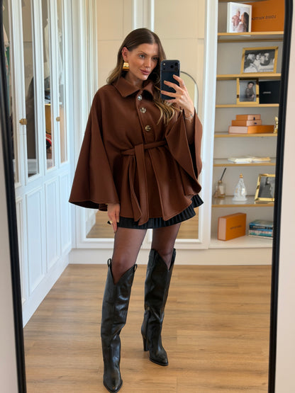 Poncho Feminino Lã Batida com Faixa