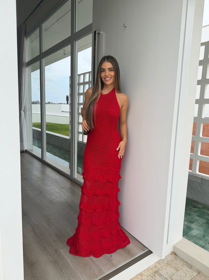 Vestido em Crochê Frente Única com Babados