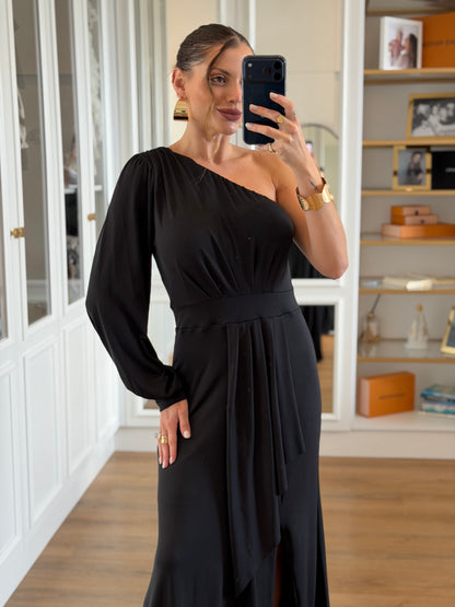 Vestido New Karina Um Ombro Só com Calda