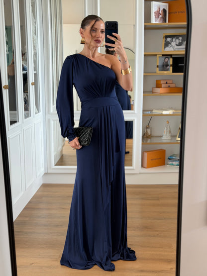 Vestido New Karina Um Ombro Só com Calda