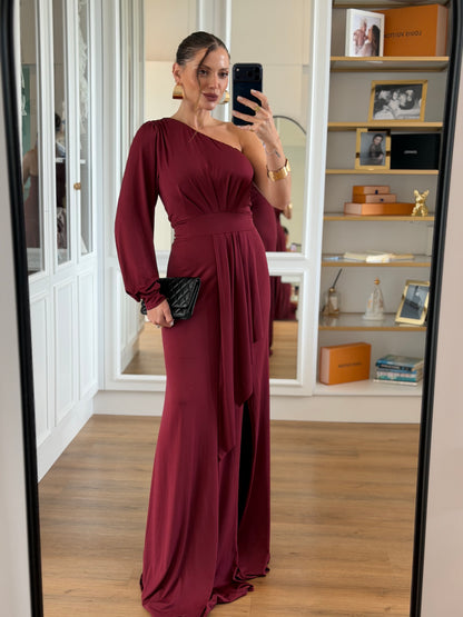Vestido New Karina Um Ombro Só com Calda