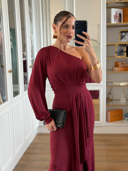 Vestido New Karina Um Ombro Só com Calda