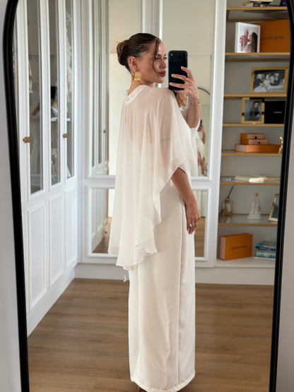 Vestido Longo Off White com Capa