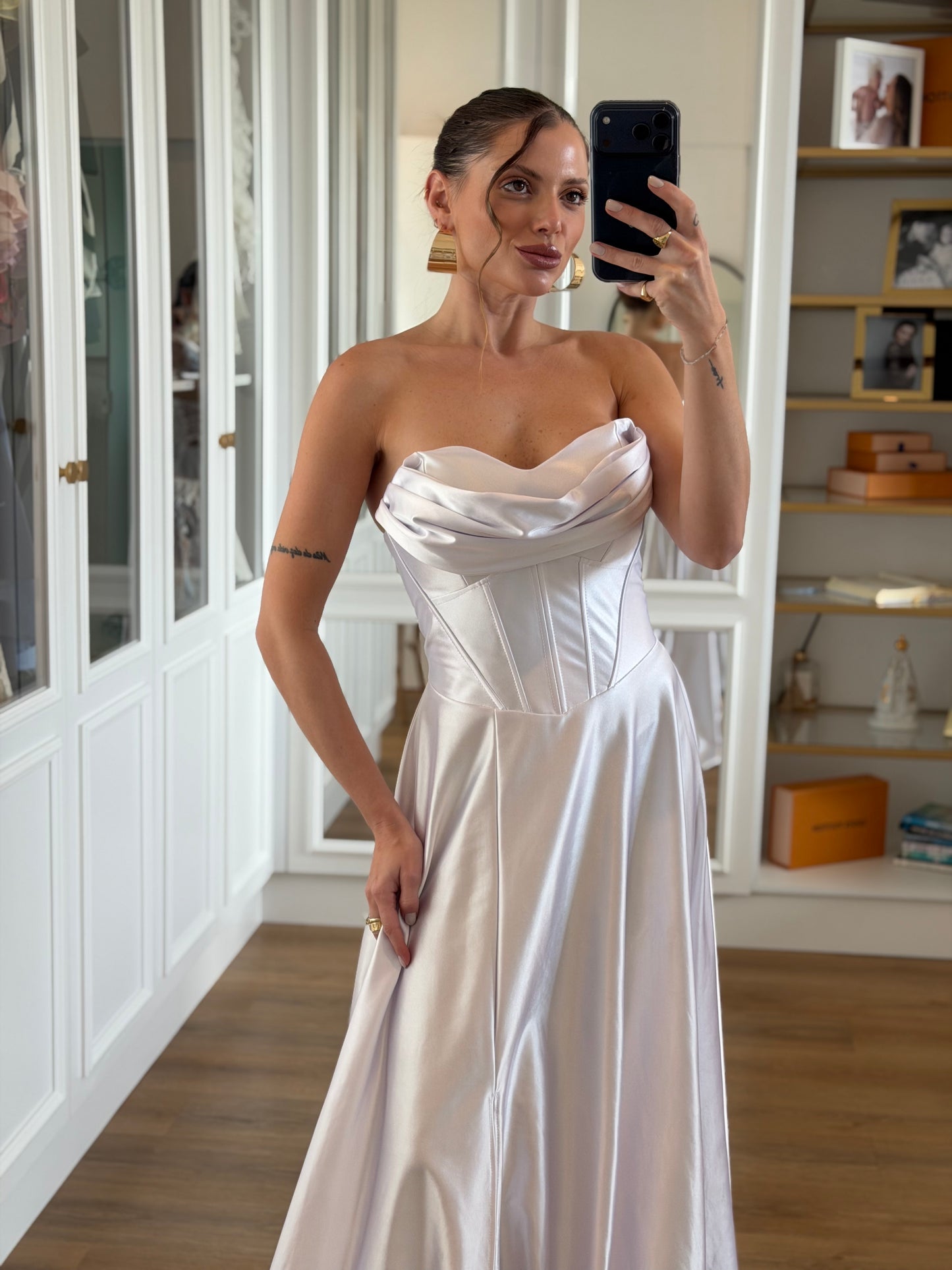 Vestido Longo Cetim Corset com Amarração nas Costas