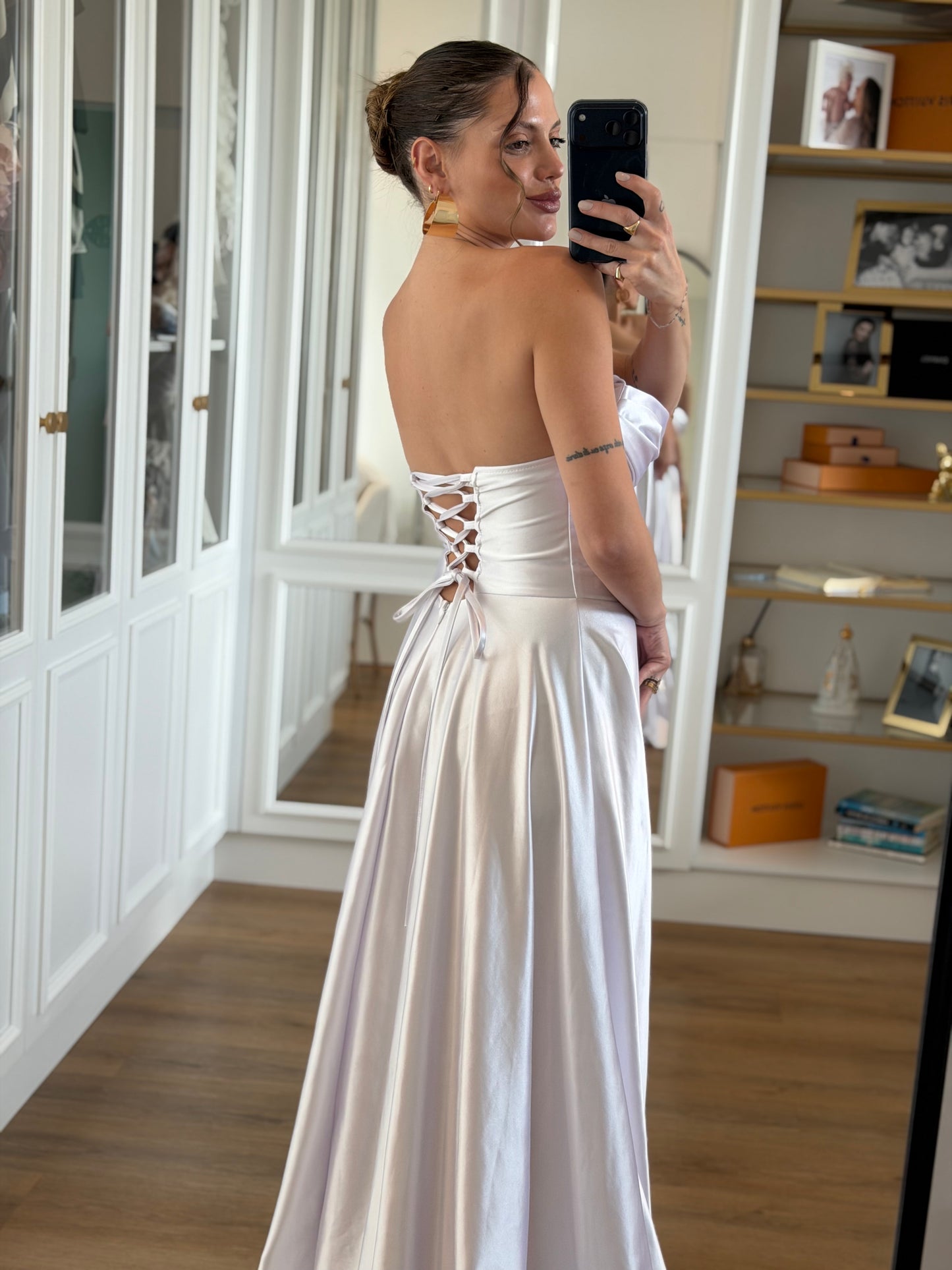 Vestido Longo Cetim Corset com Amarração nas Costas