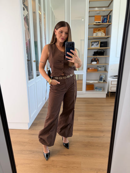 Conjunto Jeans  com Colete e Calça Aladim