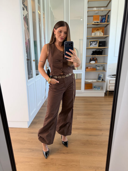 Conjunto Jeans  com Colete e Calça Aladim