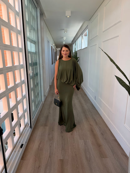 Vestido Fernanda Longo Elegante com Manga Assimétrica