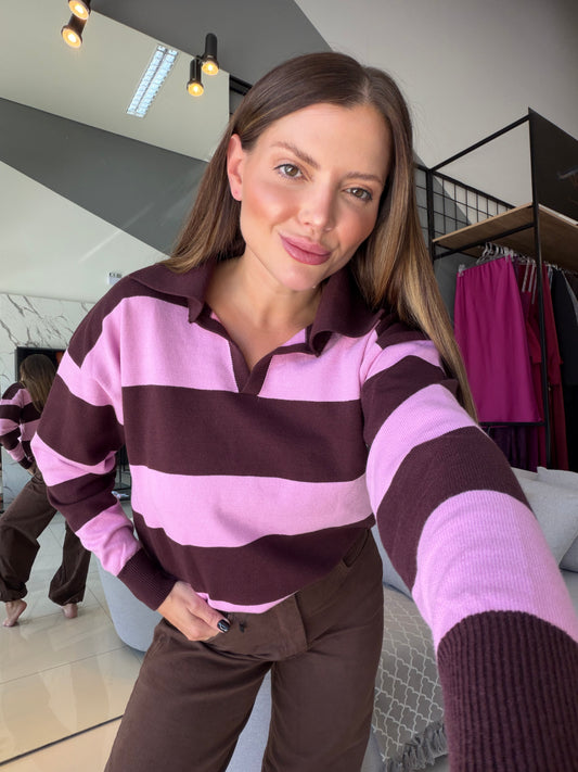 Blusa Tricot Listrada Gola Polo