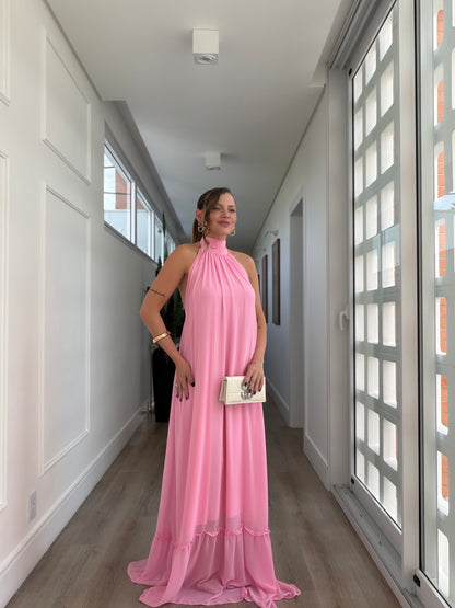 Vestido Gola Alta e Detalhe Gola