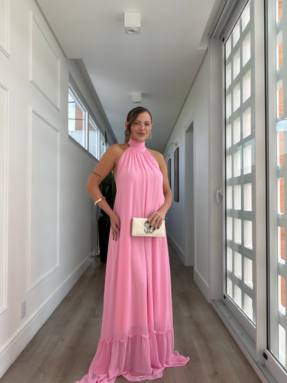 Vestido Gola Alta e Detalhe Gola