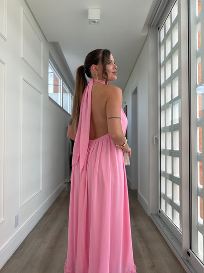 Vestido Gola Alta e Detalhe Gola