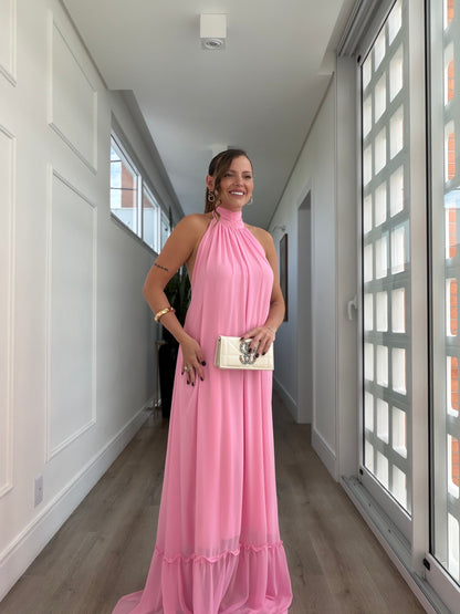Vestido Gola Alta e Detalhe Gola